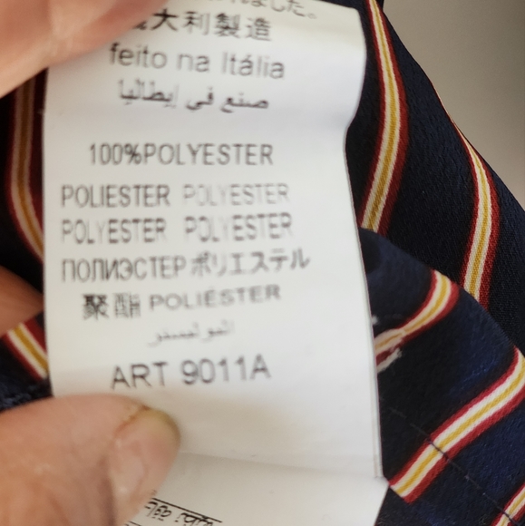 Miss Miss Striped Blouse Size M Navy Blue Maroon Cream - Picture 8 of 8